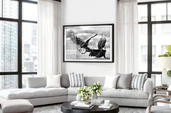 Blade eagle picture on living room wall 