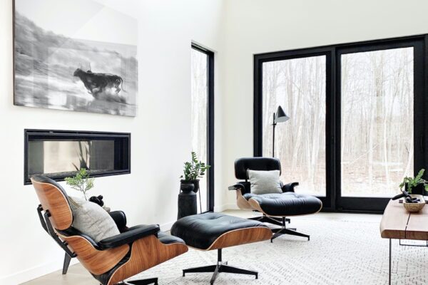 bull art print on living room wall