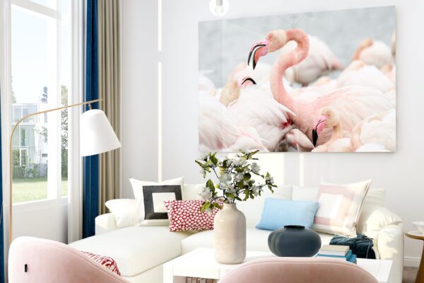 FLAMINGO print IN LIVING ROOM