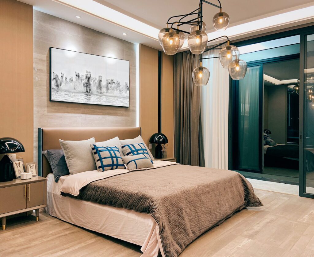 Wild horses wall art in bedroom
