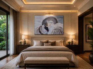 Trumpeter swan in the bedroom