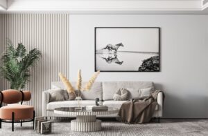 black and white horse image for your living room to change the feel